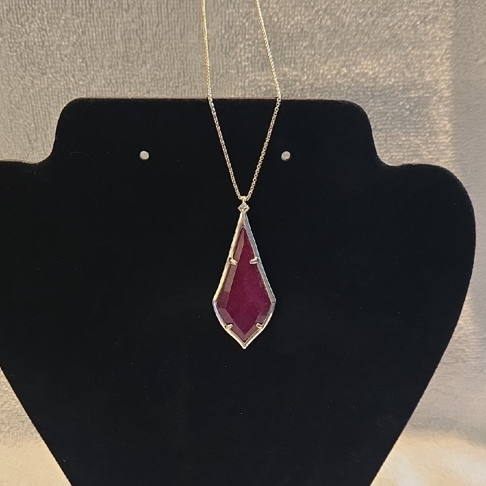 22" Gold Necklace with Red Pendant